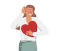 Happy woman hugging herself. Positive lady expressing self love and care. Vector illustration for Royalty Free Stock Photo