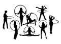 Happy Woman with Hula Hoop Sport Activity Silhouettes, art vector design Royalty Free Stock Photo