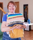 Happy woman ironing Royalty Free Stock Photo