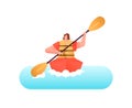 Happy woman in kayak boat water sport isolated
