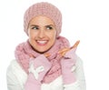 Happy woman in knit scarf, hat and mittens Royalty Free Stock Photo