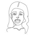 Happy Woman Laughing One Line Art Portrait. Joyful Female Facial Expression. Hand Drawn Linear Woman Silhouette