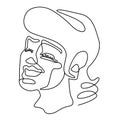 Happy Woman Laughing One Line Art Portrait. Joyful Female Facial Expression. Hand Drawn Linear Woman Silhouette