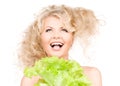 Happy woman with lettuce Royalty Free Stock Photo