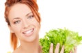 Happy woman with lettuce Royalty Free Stock Photo