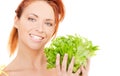 Happy woman with lettuce Royalty Free Stock Photo
