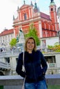 Happy woman in the Ljubljana city, Slovenia Royalty Free Stock Photo