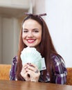 Happy woman with many euro Royalty Free Stock Photo