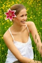 Happy woman on meadow Royalty Free Stock Photo