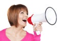 Happy woman with megaphone