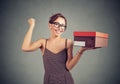 Happy woman with new shoes in box Royalty Free Stock Photo