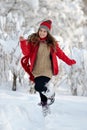 Happy woman outdoor in winter enjoying the snow Royalty Free Stock Photo