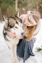 Happy woman owner and dog Royalty Free Stock Photo