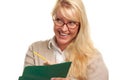 Happy Woman with Pencil and Folder Royalty Free Stock Photo