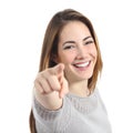 Happy woman with perfect smile pointing at camera Royalty Free Stock Photo