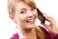 Happy woman with phone informing someone about positive pregnancy test Royalty Free Stock Photo