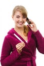 Happy woman with phone informing someone about positive pregnancy test Royalty Free Stock Photo