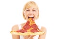 Happy woman with pizza Royalty Free Stock Photo