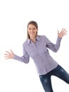 Happy woman posing with arms wide open Royalty Free Stock Photo