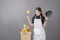 Happy woman is preparing healthy food to cooking Royalty Free Stock Photo