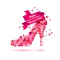 Happy woman`s day! 8 March holiday. High heels shoe.