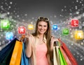 Happy woman shopping online Royalty Free Stock Photo