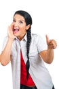 Happy woman shouting and give thumbs Royalty Free Stock Photo