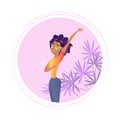 Happy Woman Show Thumb Up Round Icon Isolated