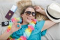 Happy woman showing ok sign before going on holidays Royalty Free Stock Photo