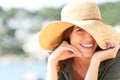 Happy woman smiling with perfect teeth on vacation Royalty Free Stock Photo
