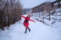 Happy woman in snow Royalty Free Stock Photo