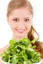 Happy woman with spinach