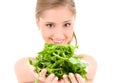 Happy woman with spinach