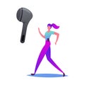 Happy Woman in Sports Wear and Wireless Headset Running. Character Use Wifi Earphones for Sport Activity