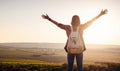 Asian woman traveler on the viewpoint over sunset time Royalty Free Stock Photo