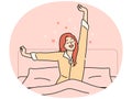 Happy woman stretch wakeup in bed