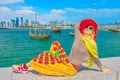 Doha seafront happy woman Royalty Free Stock Photo