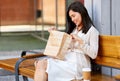 Happy woman with takeaway coffee and lunch in city Royalty Free Stock Photo