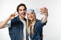 happy woman taking selfie with boyfriend Royalty Free Stock Photo