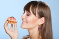Happy woman with tart cake Royalty Free Stock Photo