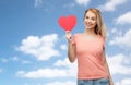 Happy woman or teen girl with red heart shape Royalty Free Stock Photo