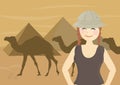 Happy woman tourist traveling around Egypt