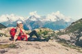 Happy Woman Traveler relaxing sitting