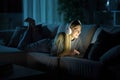 Happy woman using personal computer in the night at home Royalty Free Stock Photo