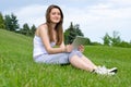Happy woman using touchpad tablet Royalty Free Stock Photo