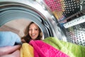 Happy Woman View From Inside The Washer Royalty Free Stock Photo