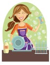 Happy woman washing dishes