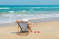 Happy woman in white sunhat on the beach Royalty Free Stock Photo