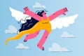 Happy woman with wings flying in sky Royalty Free Stock Photo