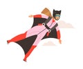 Happy Woman Wingsuit Flying or Wingsuiting as Skydiving Extreme Sport Activity Vector Illustration